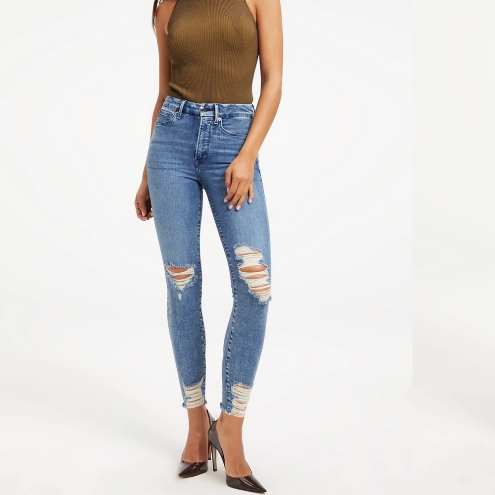 Good America  WAIST CROP CHEWED HEM | INDIGO020